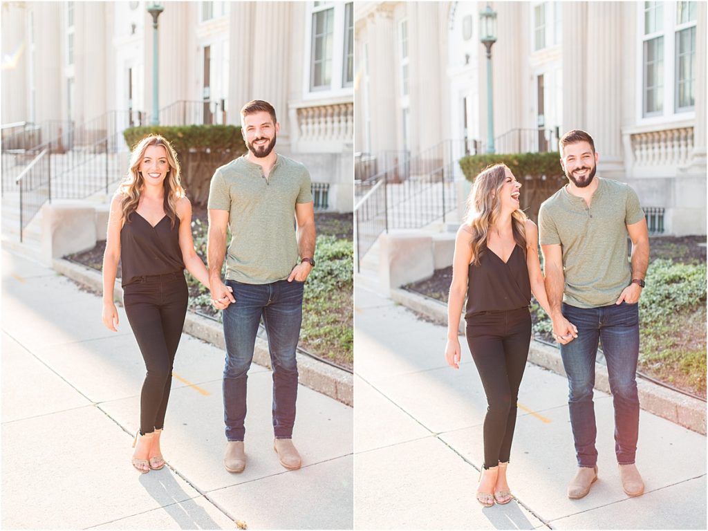 engagement session, couple in front of USPS in Lima, Ohio